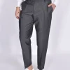 YES LONDON Pantaloni<Pantalone gamba morbida pinces grigio antracite lino cotone