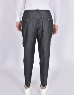 YES LONDON Pantaloni<Pantalone gamba morbida pinces grigio antracite lino cotone