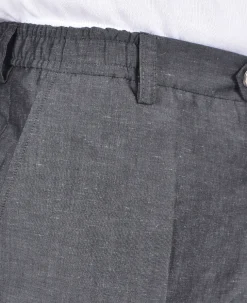 YES LONDON Pantaloni<Pantalone gamba morbida pinces grigio antracite lino cotone