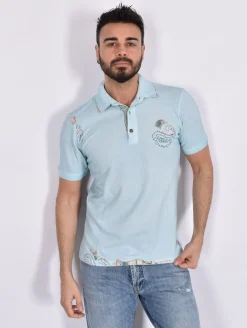 BOB Polo<Polo Ricky piquet celeste ricamata