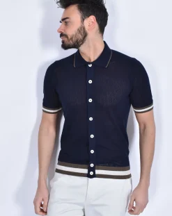 GRAN SASSO Polo<Polo camicia mezza manica fresh cotton blu