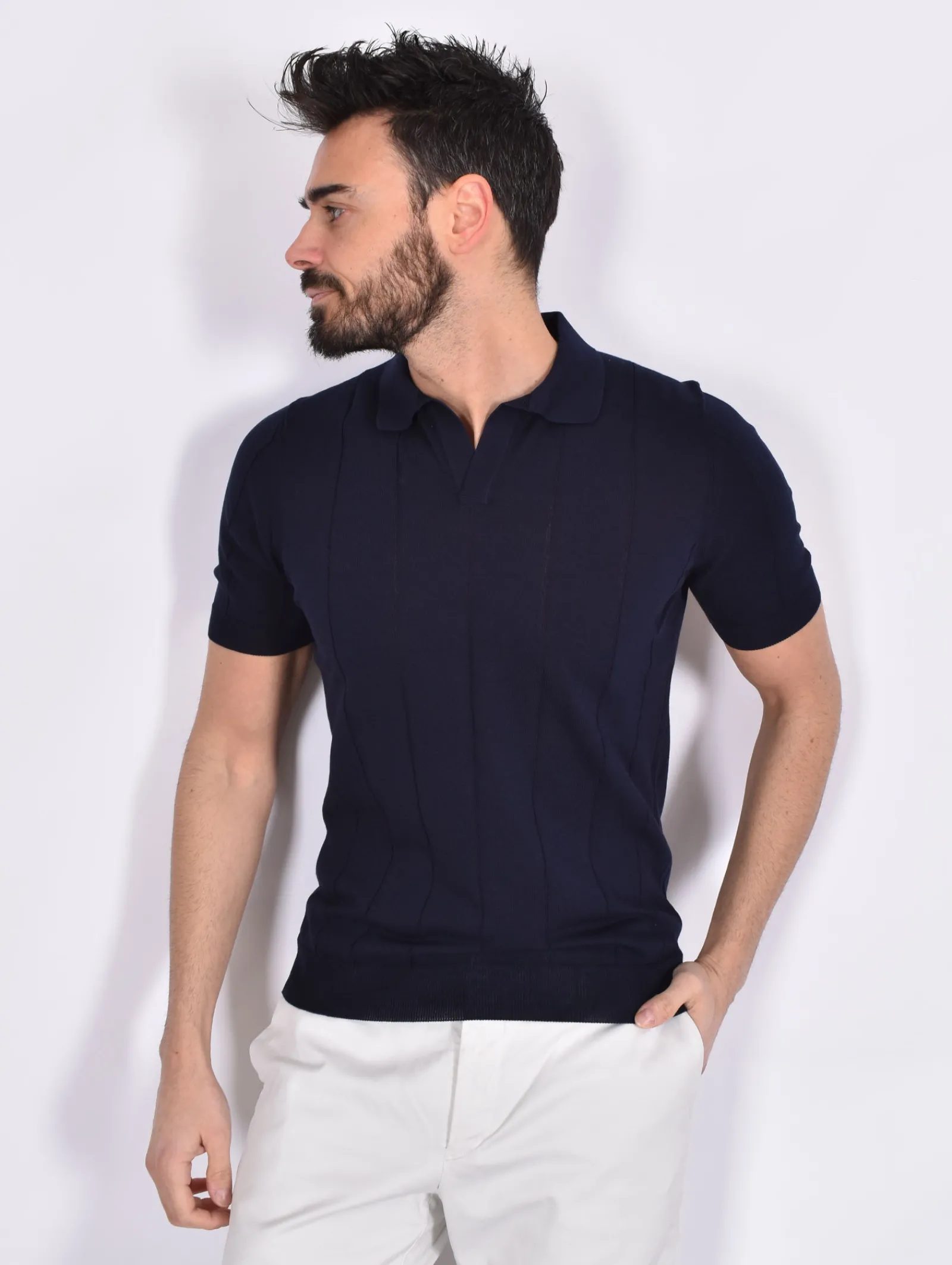 GRAN SASSO Polo<Polo fresh cotton scollo V tennis blu notte