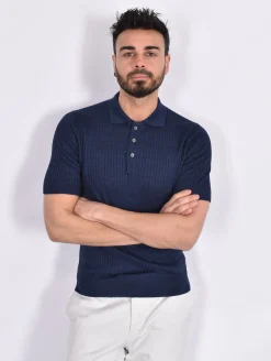 GRAN SASSO Polo<Polo lino cotone blu righe