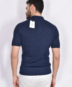 GRAN SASSO Polo<Polo lino cotone blu righe