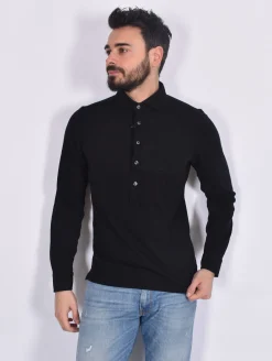 GRAN SASSO Polo<Polo manica lunga nera piquet