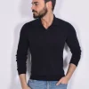 GRAN SASSO Polo<Polo manica lunga scollo V blu notte Athleisure fresco lana
