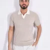 GRAN SASSO Polo<Polo Organic cotton beige bianco collo V
