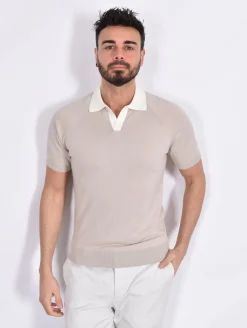 GRAN SASSO Polo<Polo Organic cotton beige bianco collo V