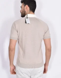 GRAN SASSO Polo<Polo Organic cotton beige bianco collo V