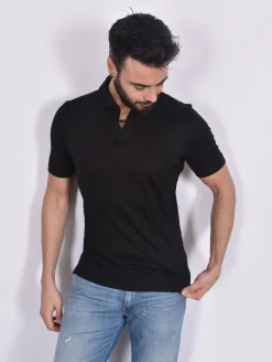 GRAN SASSO Polo<Polo scollo V lino nero