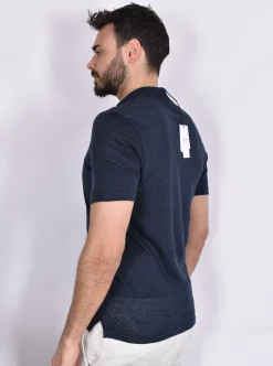 GRAN SASSO Polo<Polo scollo V lino blu