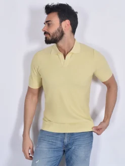 GRAN SASSO Polo<Polo seta cotone giallo paglia scollo v