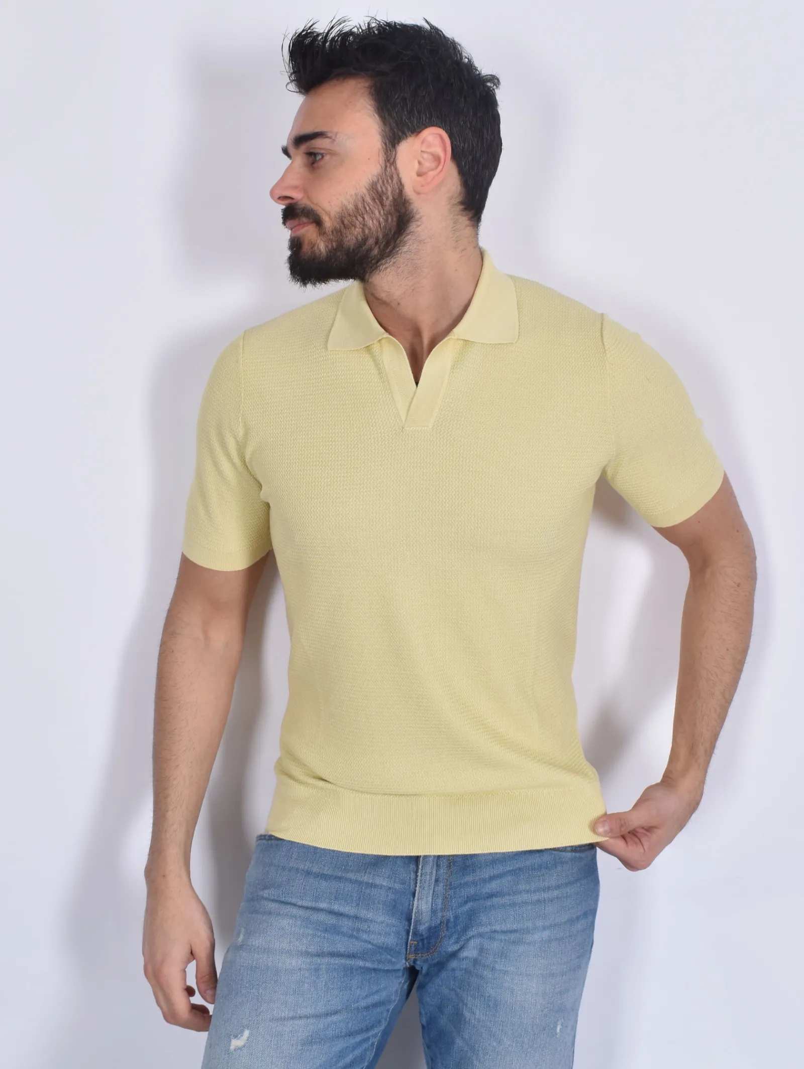 GRAN SASSO Polo<Polo seta cotone giallo paglia scollo v