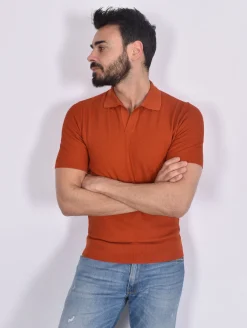 GRAN SASSO Polo<Polo seta cotone rosso aragosta scollo v