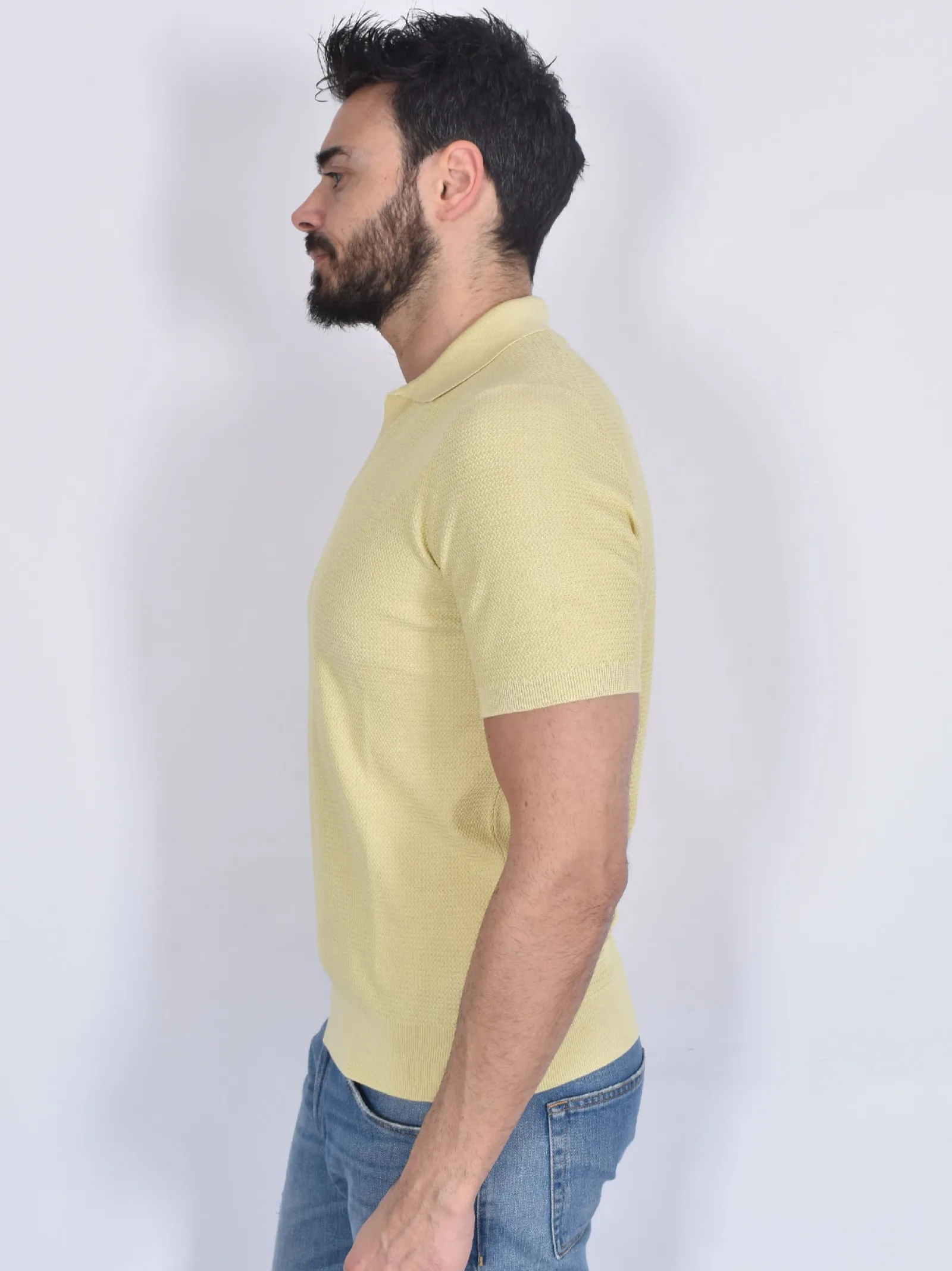 GRAN SASSO Polo<Polo seta cotone giallo paglia scollo v