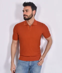 GRAN SASSO Polo<Polo seta cotone rosso aragosta scollo v