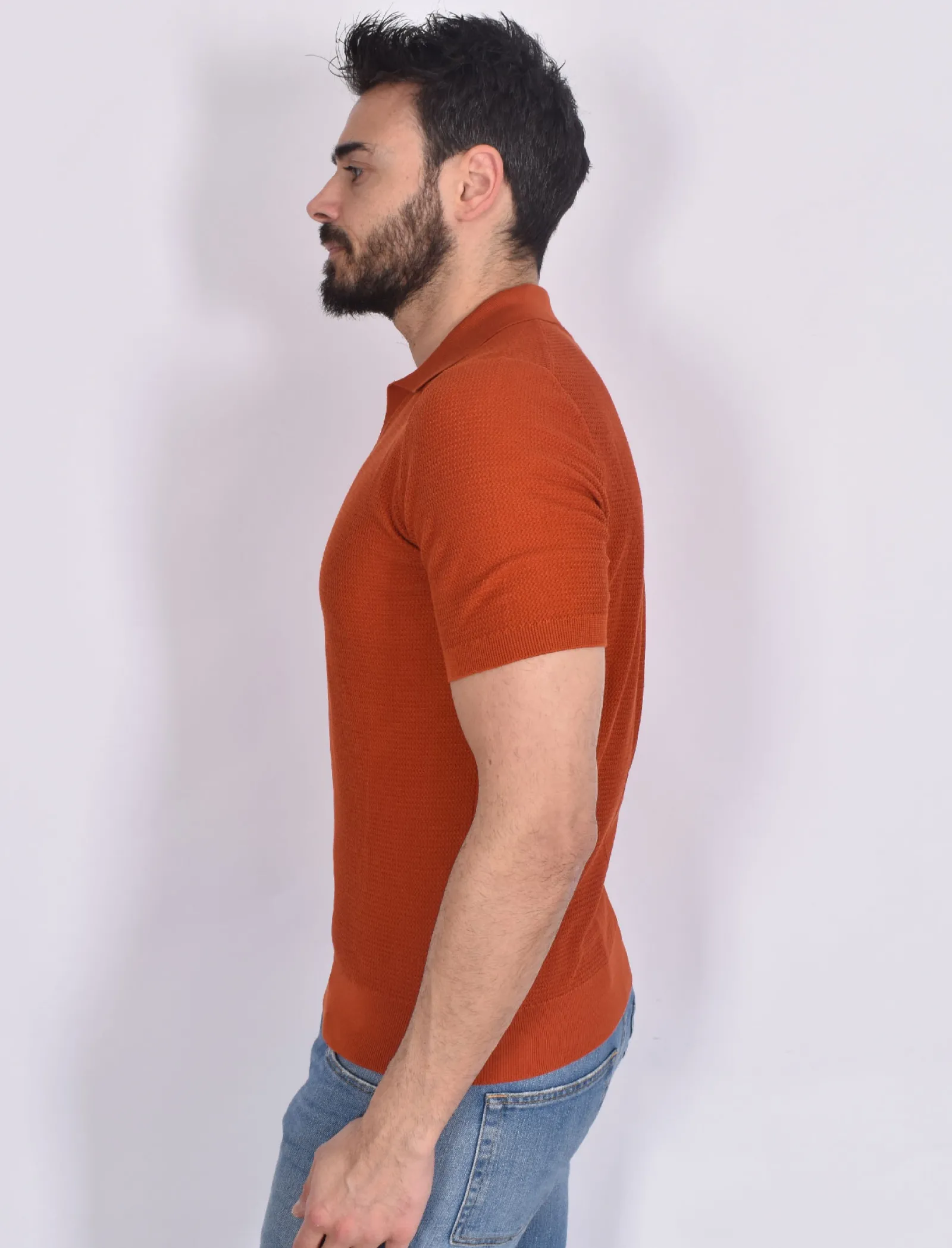 GRAN SASSO Polo<Polo seta cotone rosso aragosta scollo v