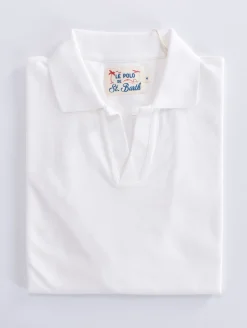MC2 SAINT BARTH Polo<Polo piquet Charles bianco scollo V